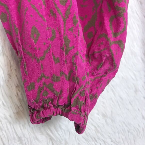 Ellie Kai Pure Silk Peasant Blouse Pink Brown Ikat 3/4 Sleeve Womens 00 XXS - Picture 3 of 7